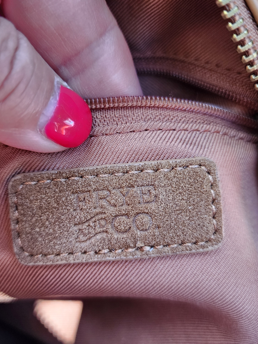 Frye and Co Core Satchel Bag Cognac Brown Faux Suede Sherpa Trim NWT - Picture 9 of 10